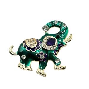 Colorful Elephant Brooch with Rhinestones Gold Green and Purple -New!